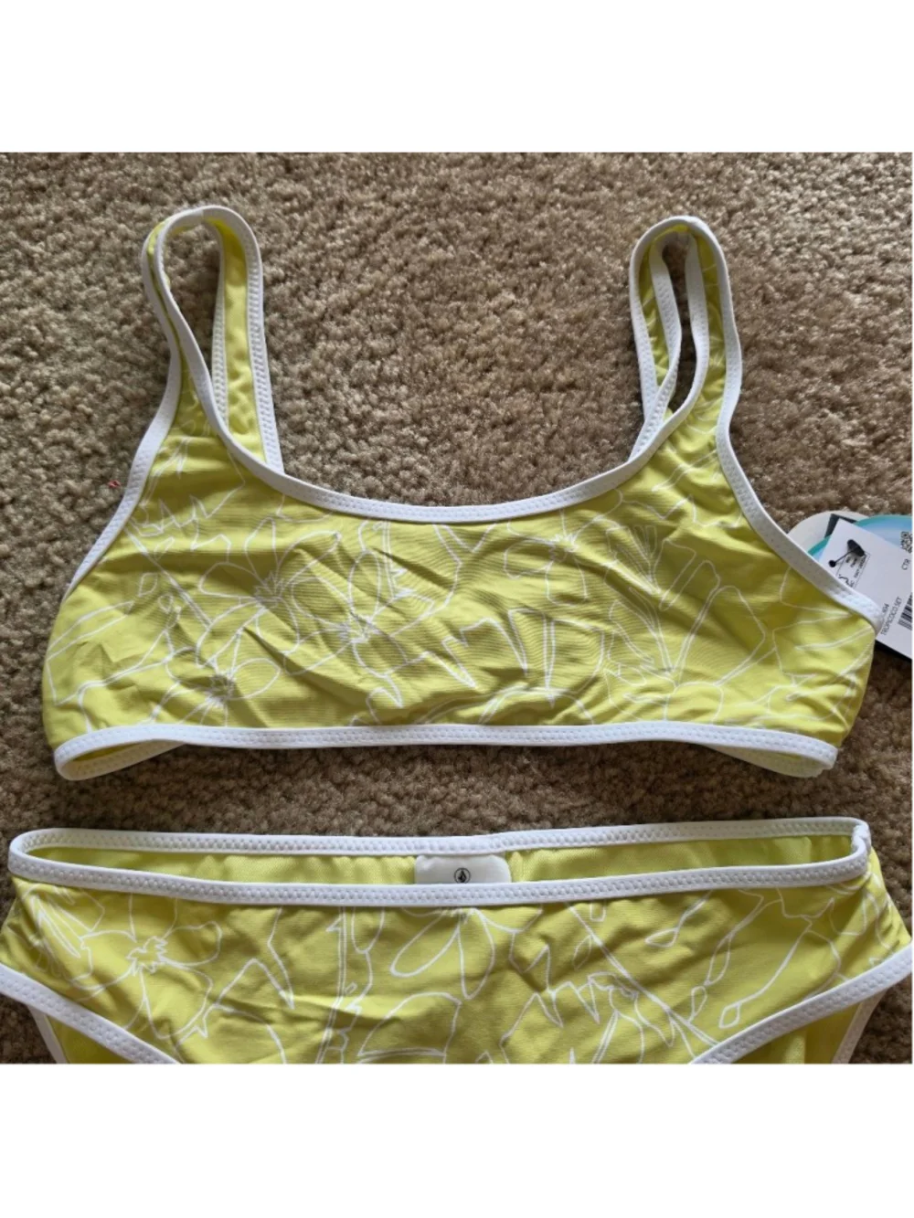 Volcom Girls Yellow White Tropical Floral Bikini Set Size 14